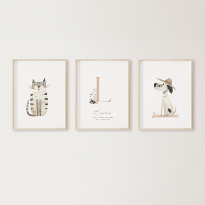 Lámina triple - Perro y gato