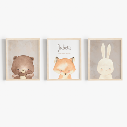 Lámina triple - Animalitos del bosque