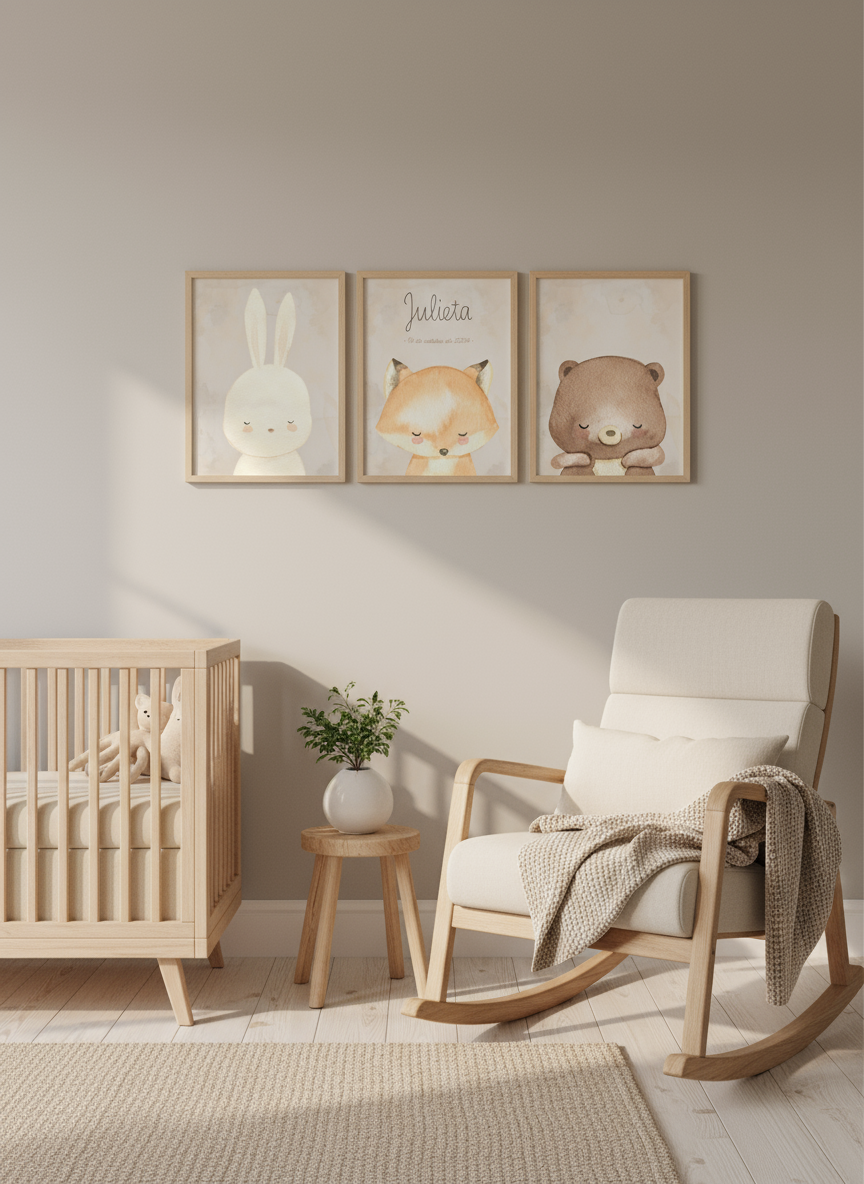 Lámina triple - Animalitos del bosque